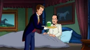 Der verdutzte Falko (r.) wird vom neuen Butler, Jonathan (l.), wohlwollend aus dem Bett gescheucht.