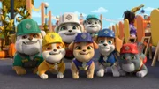 v.li.: Grandpa Gravel, Rubble, Auntie Crane, Mix, Motor, Wheeler, Charger