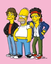 Homer fühlt sich sichtlich wohl zwischen den Rockstars Keith Richards und Mick Jagger ...