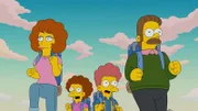 Homer erzählt Maggie eine Gute-Nacht-Geschichte und dabei geht es um einen Familienurlaub der Simpsons mit Ned (r.), Rod (2.v.r.), Todd (2.v.l.) und Maude Flanders (l.) ...