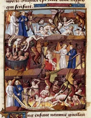 Piekło, miniatura z Speculum Historiale/ A Vision of Hell. Miniature from Speculum Historiale, by Vincent of Beauvais (1190-1264). Musee Conde, Chantilly, France.