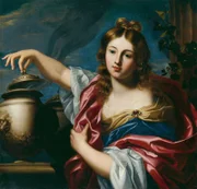 Pandora (puszka Pandory) / CPH481205 Pandora (oil on canvas) by Renieri, Nicholas (1590-1667); Ca' Rezzonico, Museo del Settecento, Venice, Italy; Cameraphoto Arte Venezia; ITALIAN RIGHTS NOT AVAILABLE; Flemish,  out of copyright