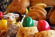 Osterarrangement in Bäckerei Peterlin in Ferlach, Südkärnten.