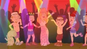 Rogu (l.), Jeff (2.v.l.), Hayley (3.v.l.), Francine (m.), Steve (3.v.r.)