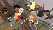 L-R: Zack Underwood (voiced by Mekai Curtis), Milo Murphy (voiced by "Weird Al" Yankovic), Diogee (voiced by Dee Bradley Baker), Melissa Chase (voiced by Sabrina Carpenter)