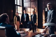L-R: Professor T (Ben Miller), Ingrid Snares (Sarah Woodward), Dan Winters (Barney White), Lisa Donckers (Emma Naomi), The Dean (Douglas Reith)