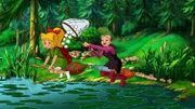 Bibi und Schubia fangen Frosch-Blubberblasen als Zutat für die Suppe ein.