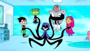 v.li.: Robin, Beast Boy, Raven, Cyborg, Starfire
