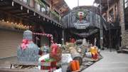 An exterior shot of the Ole Smoky Moonshine Distillery, a landmark in Gatlinburg, TN, located in the foothills of the Great Smoky Mountains, as seen on Travel Channel's Hotel Impossible.