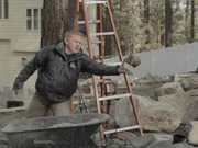 Brian Helfrich tossing a rock at the Strittmatter build in Wrightwood, CA.