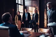 L-R: Professor T (Ben Miller), Ingrid Snares (Sarah Woodward), Dan Winters (Barney White), Lisa Donckers (Emma Naomi), The Dean (Douglas Reith)