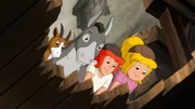 Bibi (r.) und Tina (2.v.r.) finden mit Hilfe von Sancho (2.v.l) und Hoheit (l.) Frau Martin und den Mühlenhofbauer.
