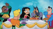 v.li.: Green Lantern, Aquaman, Wonder Woman, Batman, Superman