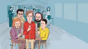 L-R: T.J. Miller as Erlich Bachman, Kumail Nanjiani as Dinesh Chugtai, Thomas Middleditch as Richard Hendricks, Martin Starr as Bertram Gilfoyle and Zach Woods as Donald 'Jared' Dunn.