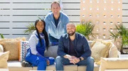 Brian Kleinschmidt, Denese and Mike Butler in the Outdoor Lounge at The Beacon, as seen on 100 Day Hotel Challenge, Season 1.