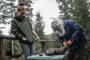 PORT PROTECTION, ALASKA- Gary Muehlberger teaches Amanda Makar how to carefully skin a beaver. (Photo Credit: National Geographic Channels/Joshua "J.J." Krehbiel)