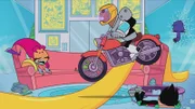 v.li.: Starfire, Cyborg, Robin, Raven