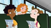 L-R: Zack Underwood (voiced by Mekai Curtis), Melissa Chase (voiced by Sabrina Carpenter), Milo Murphy ('Weird Al' Yankovic)
