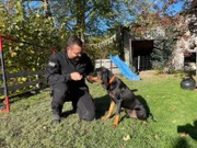 Laufhund Nacho mit Herrchen Pascal.