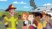 L-R: Richard Chase (voiced by Adrian Pasdar),  Melissa Chase (voiced by Sabrina Carpenter), Milo Murphy ('Weird Al' Yankovic), Zack Underwood (voiced by Mekai Curtis)