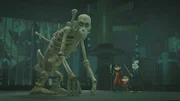 Als Usagi (r.) und Chizu (2.v.l.) im Dojo nach dem "Verwirrungs-Yokai" suchen, bekommen sie unerwartet Unterstützung von zwei Ninja (2.v.r.) Kindern. Eins der beiden Kinder hat sich in ein Skelett-Monster verwandelt.