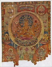 Avalokite_vara ('Lord who looks down') is a bodhisattva who embodies the compassion of all Buddhas. He is one of the more widely revered bodhisattvas in mainstream Mahayana Buddhism. The Mogao Caves, or Mogao Grottoes (Chinese: m˜g_o k_, also known as the Caves of the Thousand Buddhas and Dunhuang Caves) form a system of 492 temples 25 km (15.5 miles) southeast of the center of Dunhuang, an oasis strategically located at a religious and cultural crossroads on the Silk Road, in Gansu province, China. The caves contain some of the finest examples of Buddhist art spanning a period of 1,000 years. The first caves were dug out in 366 CE as places of Buddhist meditation and worship. The Mogao Caves are the best known of the Chinese Buddhist grottoes and, along with Longmen Grottoes and Yungang Grottoes, are one of the three famous ancient sculptural sites of China. The caves also have celebrated wall paintings.
