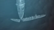 CGI showing how Queen Marry strikes Curacao breaking her into two.