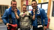 (v.li.) Die Moderatoren Otto Schulte und Mauro Corradino mit Box-weltmeisterin Silke Weickenmeier.