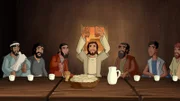 Jesus bricht das Brot für das letzte Abendmahl mit seinen Jüngern.