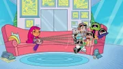 v.li.: Starfire, Silkie, Cyborg, Robin, Beast Boy, Raven