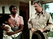 Die Gerüchteküche in Waltons Mountain brodelt: Kann Sheriff Bridges (John Crawford, r.) wirklich glauben, dass Johns Mitarbeiter Harley Foster ein entflohener Mörder ist? Er befragt dessen Ehefrau Verdie (Lynn Hamilton, M.) und den kleinen Josh (Jason Moses, l.) ...