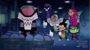 v.li.: The Brain, Raven, Cyborg, Robin, Starfire, Beast Boy