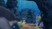 Leider will ein alter Hai, der im Lava Park lebt, nicht zulassen, dass Timmy und Bess das Schneckenhaus nehmen.