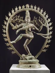 Shiva as Nataraja dancing in a circle of flames, bronze statue in Dravidian style, India. Detail. Indian Civilisation, Cola dynasty, 11th century.