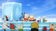 Ollie, Moon, Stanley und Estella beim Eisskulptur-Wettbewerb