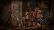 Arthur und seine Freunde befragen das Skelett nach dem Verbleib des Hammers der Giganten.