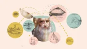Leonardo Da Vinci umgeben von einigen seiner Ideen. (Curiosity Stream/Mary Evans Picture Library)