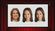Three women's faces on a movie screen.