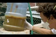 Der Plastikbehälter eines Wasserspenders, eine Pumpe, ein paar Meter Schlauch – fertig ist die Biodieselanlage Marke Eigenbau.