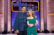 Moderator Kai Pflaume und seine Rateteam-Kapitäne Bernhard Hoëcker und Elton begrüßen in dieser Sendung den TV-Juror, Choreograf und Model Jorge González und die Popsängerin und Fernsehmoderatorin Victoria Swarovski.