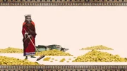 Heinrich II. fegt Münzen, während Aaron von Lincoln auf dem Boden liegt (Curiosity Stream/Mary Evans Picture Library)