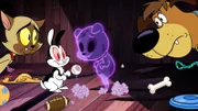 First second and fourth from the left: Chester (voiced by Sean Astin), Bunnicula (voiced by Chris Kattan), Harold (voiced by Brian Kimmet)