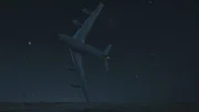 REENACTMENT - Out of the blue, US Air Force - KC-135E banks sharply at a110 degrees to the left.
