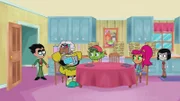 v.li.: Robin, Cyborg, Beast Boy, Starfire, Raven