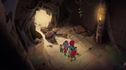 Die Freunde geraten in eine Höhle.