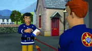 Elvis und Feuerwehrmann Sam arbeiten zusammen auf der Feuerwache.