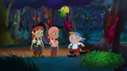 Beatrice Schnabel hat die Jolly Roger gestohlen und Käptn Hook geknebelt. (v.li.) Jake, Izzy, Skully und Cubby eilen zur Hilfe.