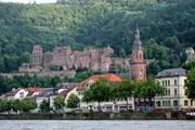 Gehört zu den schönsten Städten Deutschlands: Heidelberg am Neckar. Blick über den Neckar auf das Heidelberger Schloss und die Heiliggeistkirche.