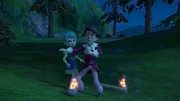 Tipsar (rechts) und Glyn (links) wollen der Ursache für die geheimnisvollen Feuer in der Nacht nachgehen und begeben sich auf Spurensuche.