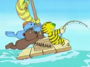 und das Abenteuer in der Südsee am Sonntag um 11.03 Uhr vom NDR im Ersten. Tiger, Antje und Bär scheinen hier einen besonders schnellen Fisch an der Angel zu haben.
